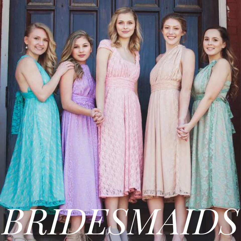 Bridesmaids, 5 Bridesmaids in Various Shades of Pastel Lace Dresses, Infinity Dress, Wrap Dress, Bridesmaid Dresses for All Body Types