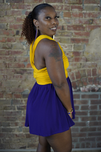 Load image into Gallery viewer, CHOIR Purple and Gold Mini Dress
