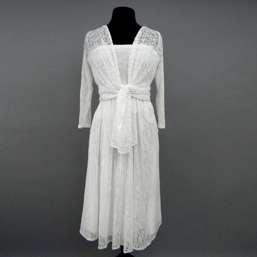 White Lace Infinity Dress with sleeves, Midi Wrap Dress, Short Convertible Dress, Wedding Dress